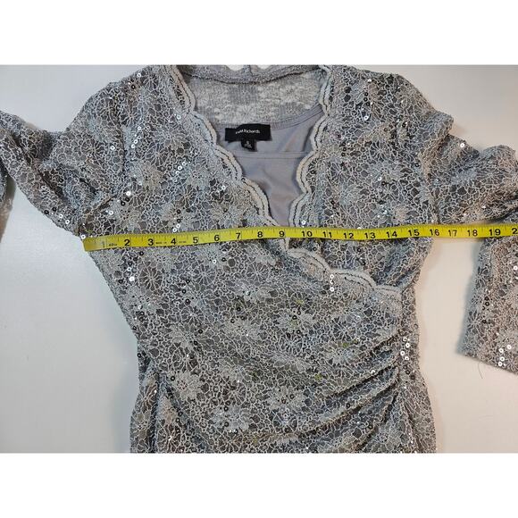 Purple grey faux wrap lace long sleeve layered blouse S USA made sequin sparkle - Picture 6 of 7